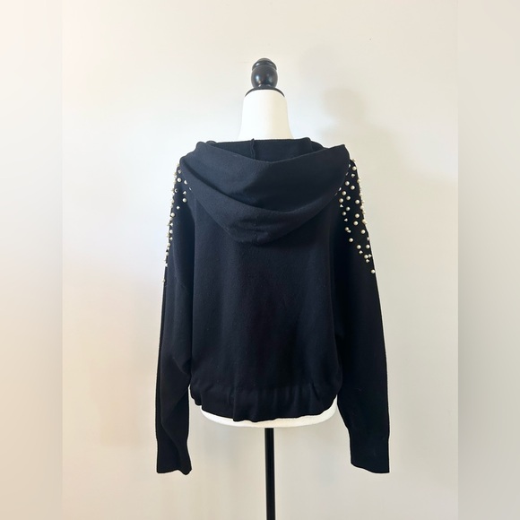Zara Black Hooded Sweater with Pearls & Spikes - size Medium - Picture 6 of 7